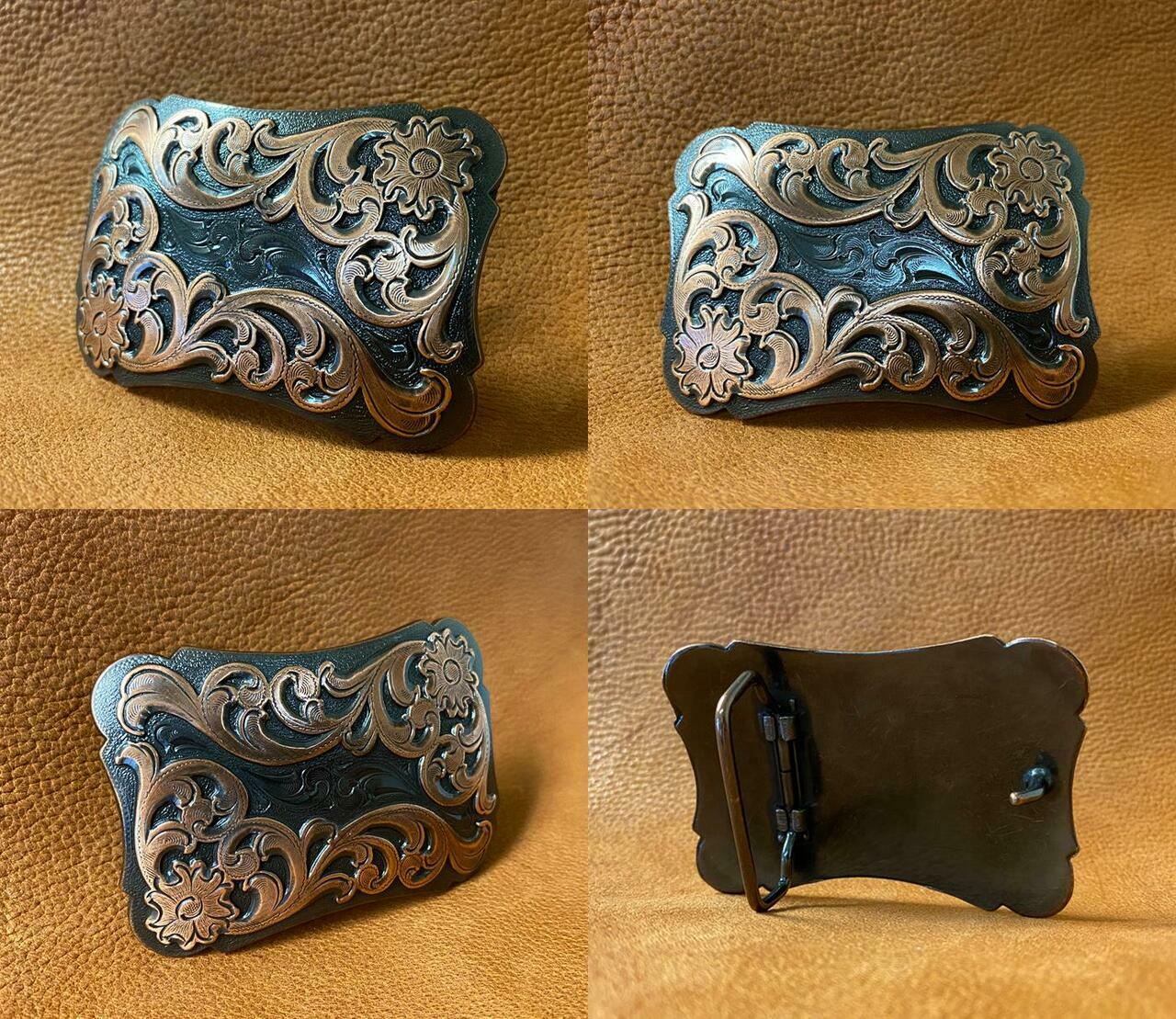 ANTIQUE COPPER FLORAL SCROLL ENGRAVED WESTERN BELT BUCKLE fits 1-1/2&Prime; Belt