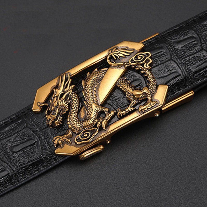 Men&rsquo;s Gold Tone Metal Animal Print Automatic Latch Belt Buckle 1.5in Rectangular