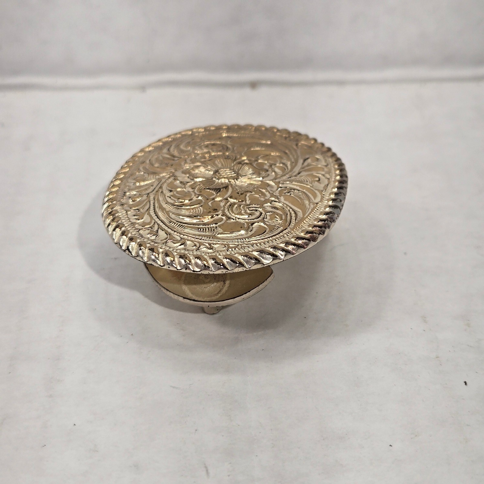 Vtg Crumrine El Arturo Bronze Western Belt Buckle Gold Floral Scroll Rope Edge