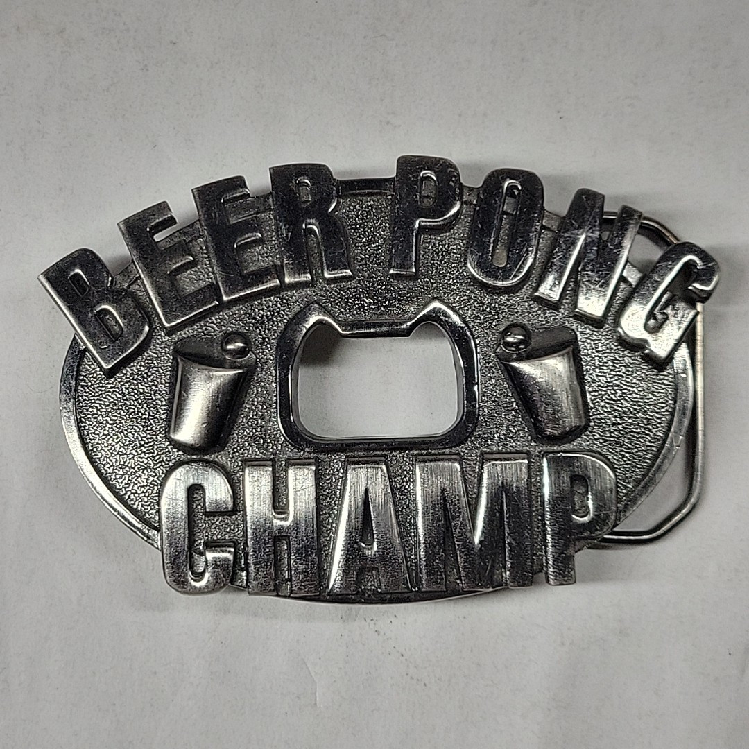 Beer Pong Champ Belt Buckle Bottle Opener Novelty Funny Frat Party Animal Trophy
