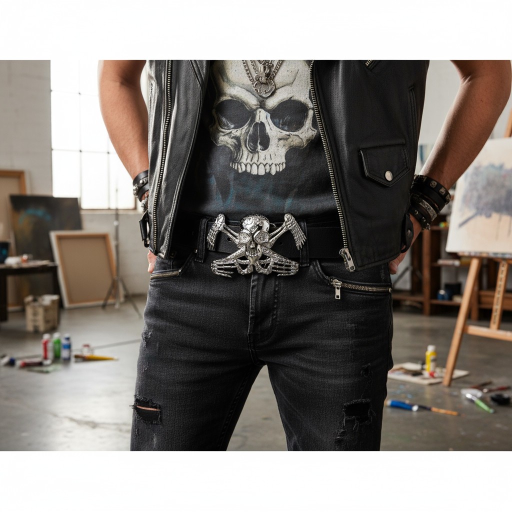 NEW Men Women Silver Metal Belt Buckle Skull Skeleton Large Size Trucker Biker