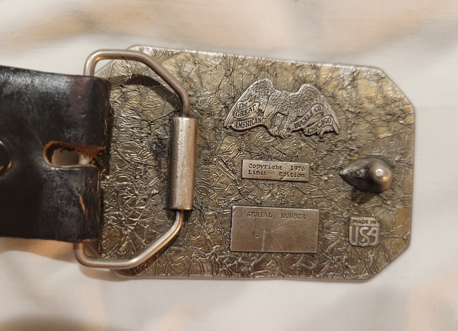 Oil Tan Black Top Leather Belt & Western-Style Buckle, 1970s USA, Size 34-36 M/L