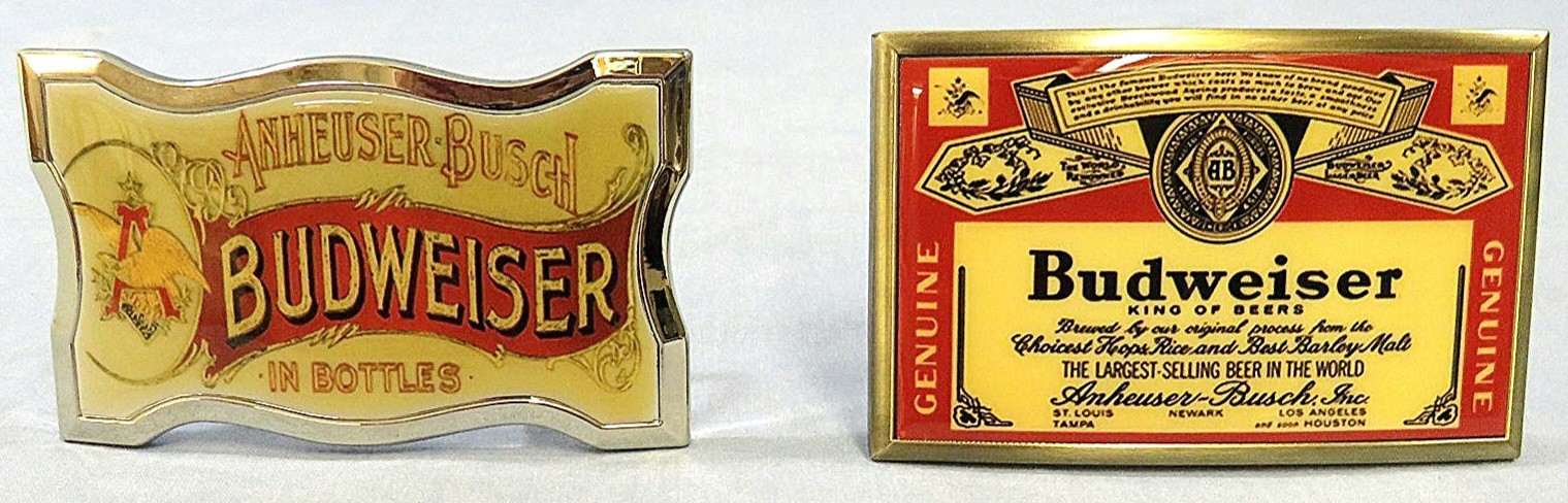2 NEW ANHEUSER BUSCH BUDWEISER KING OF BEERS BRASS BELT BUCKLES