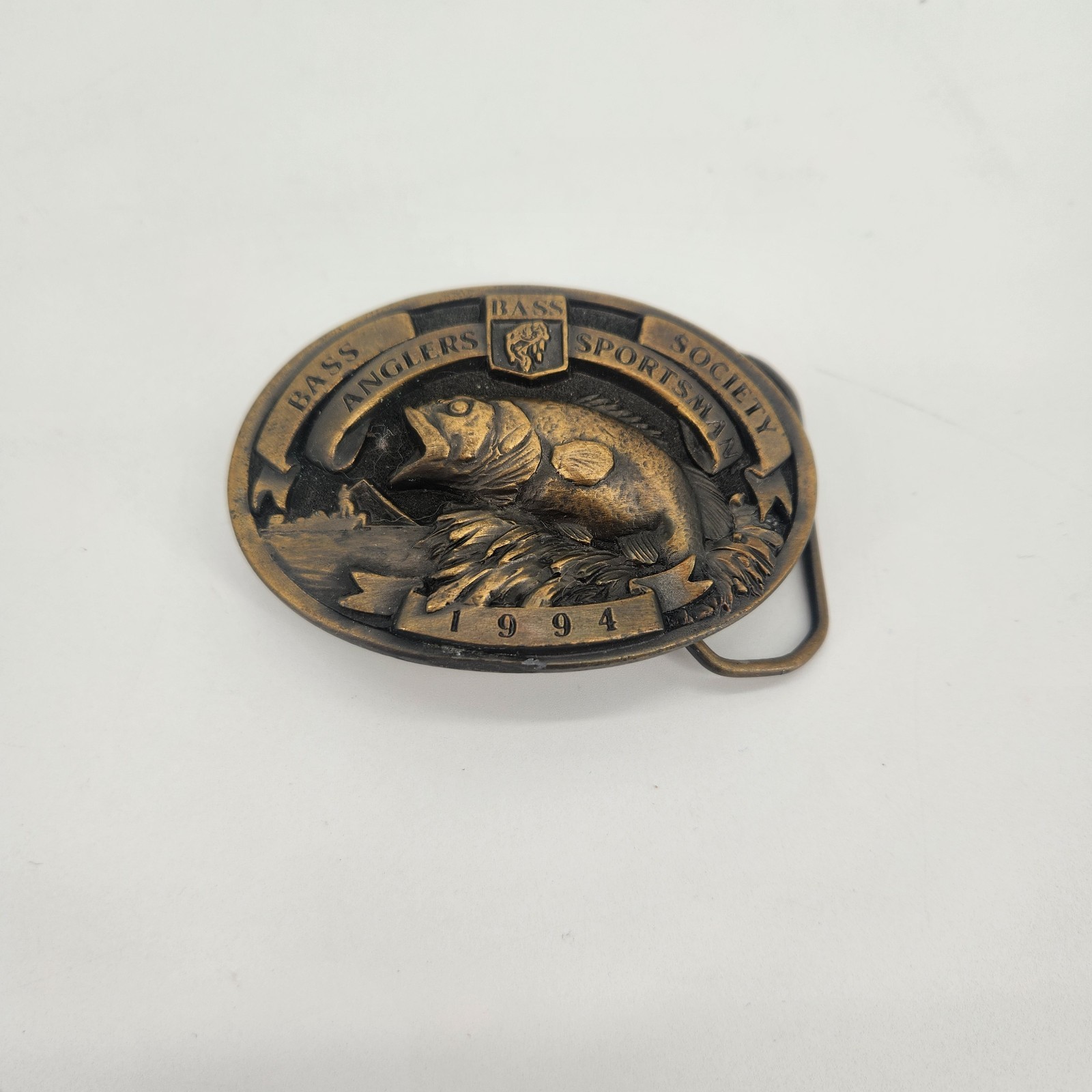 Vintage 1994 Bass Anglers Sportsman Society Brass Finished Belt Buckle