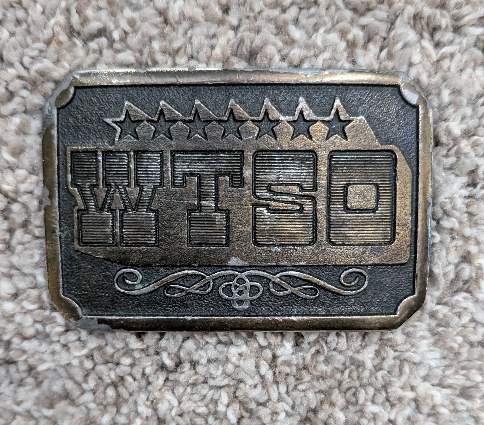 Vintage belt buckle 1975 WTSO James Lind Wyoming Studio Art Works radio