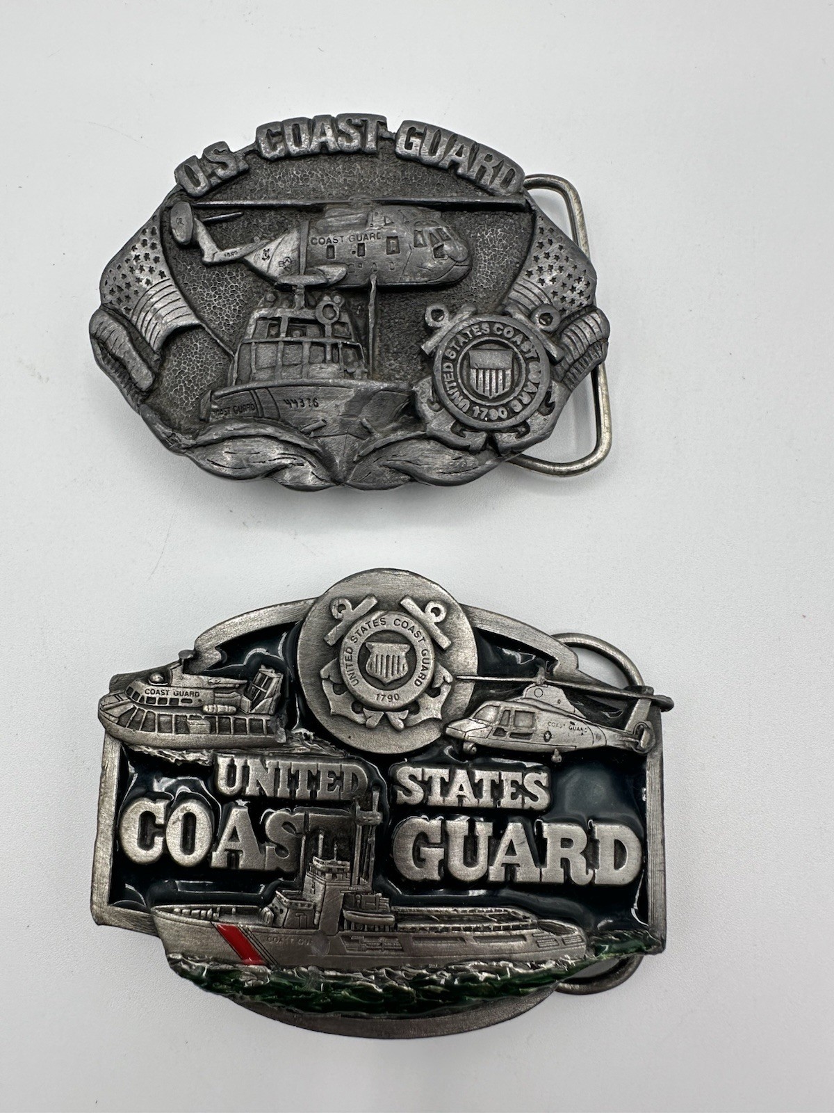 (2) Vintage United States Coast Guard Military Belt Buckle 1982/1988 Made In USA