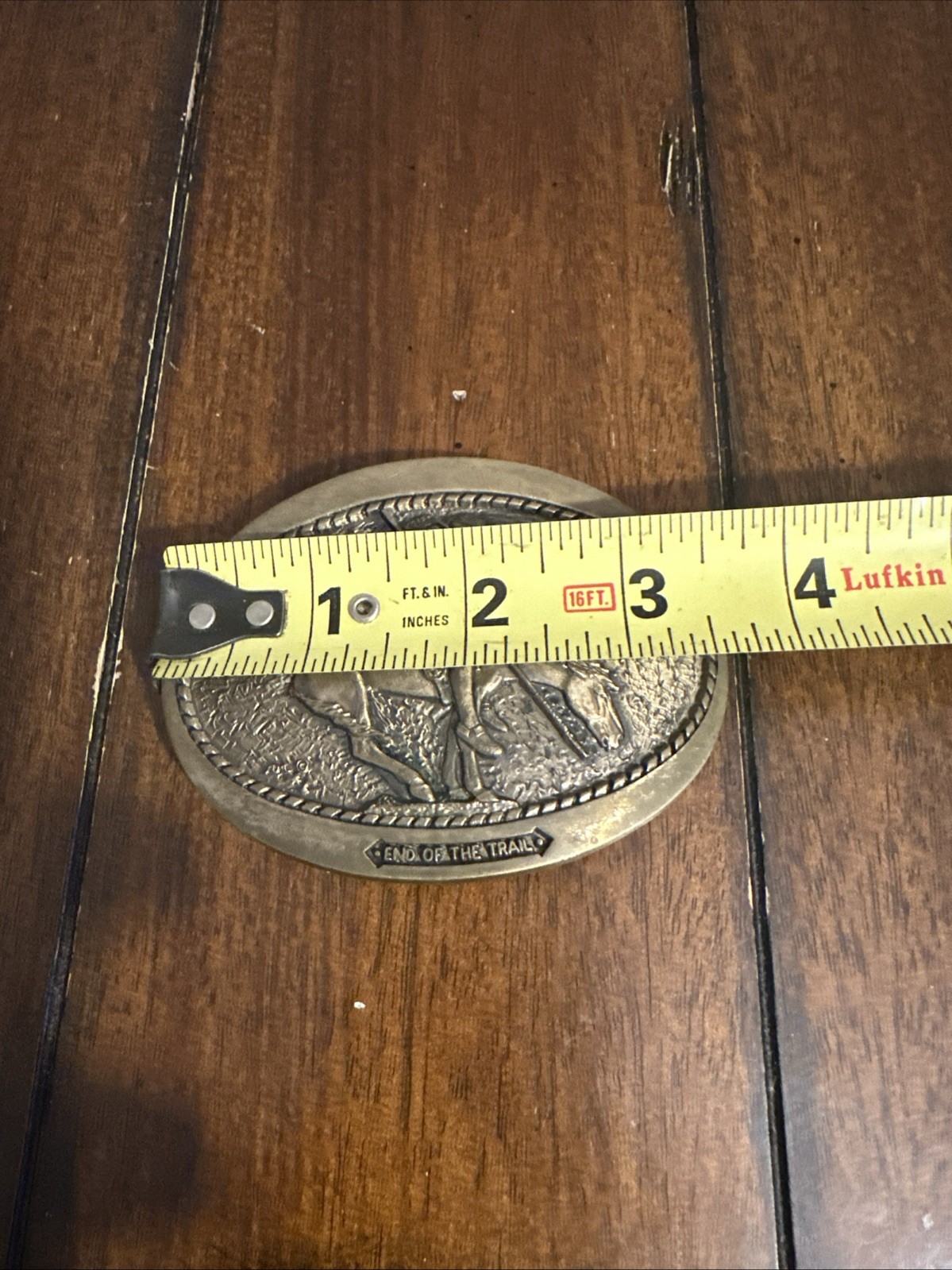 End of The Trail Indian Horse Cowboy Belt Buckle Solid Brass Vintage