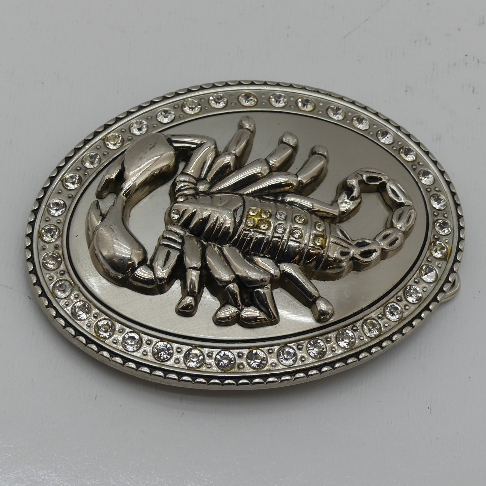 Classico Italia Silver Metal Oval Peace Rhinestone Belt Buckle for Men 1.5&Prime;