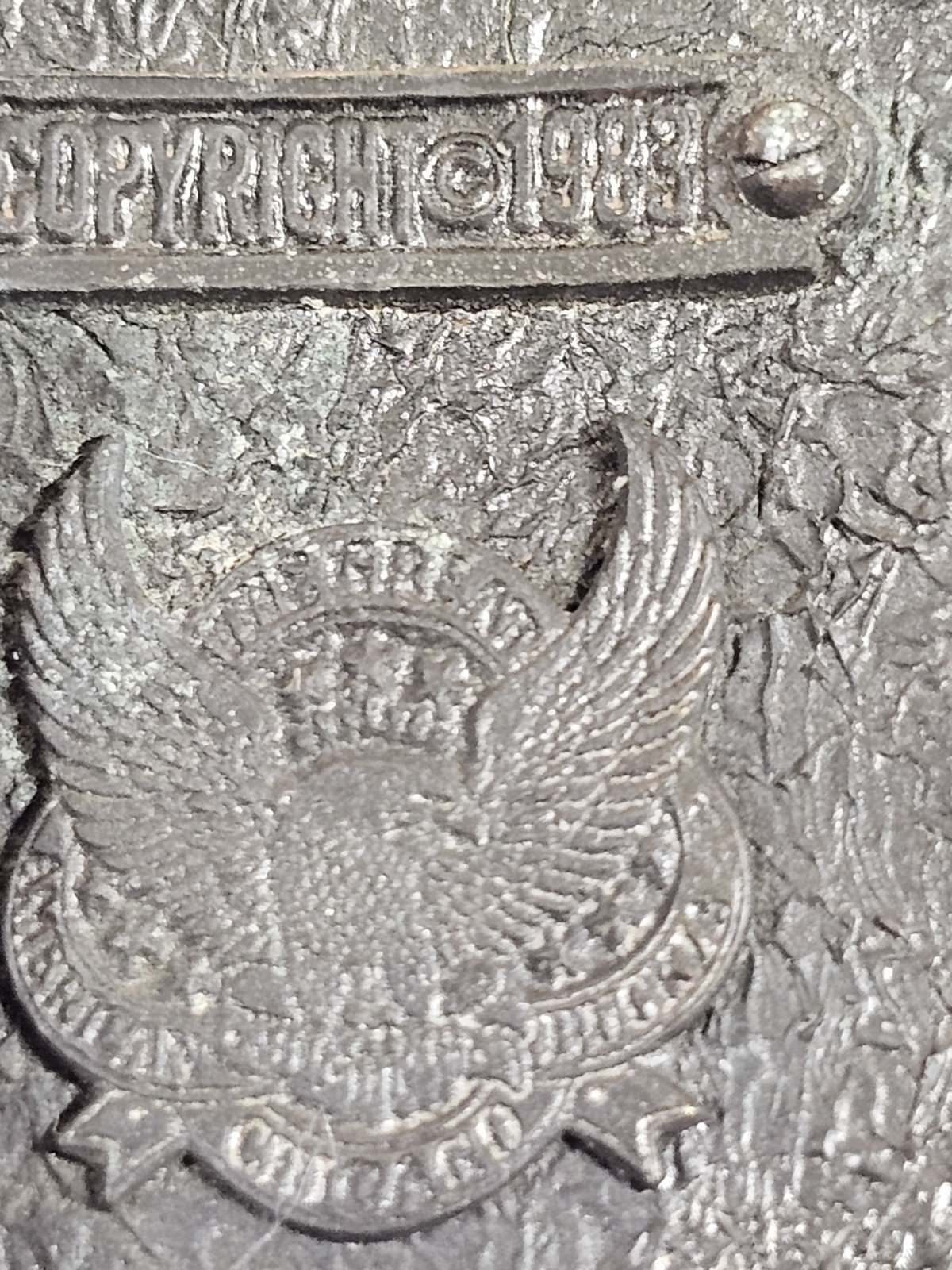 VTG 1983 Great American Buckle Co. Chicago Belt Buckle Enamel Eagle Biker Chain.