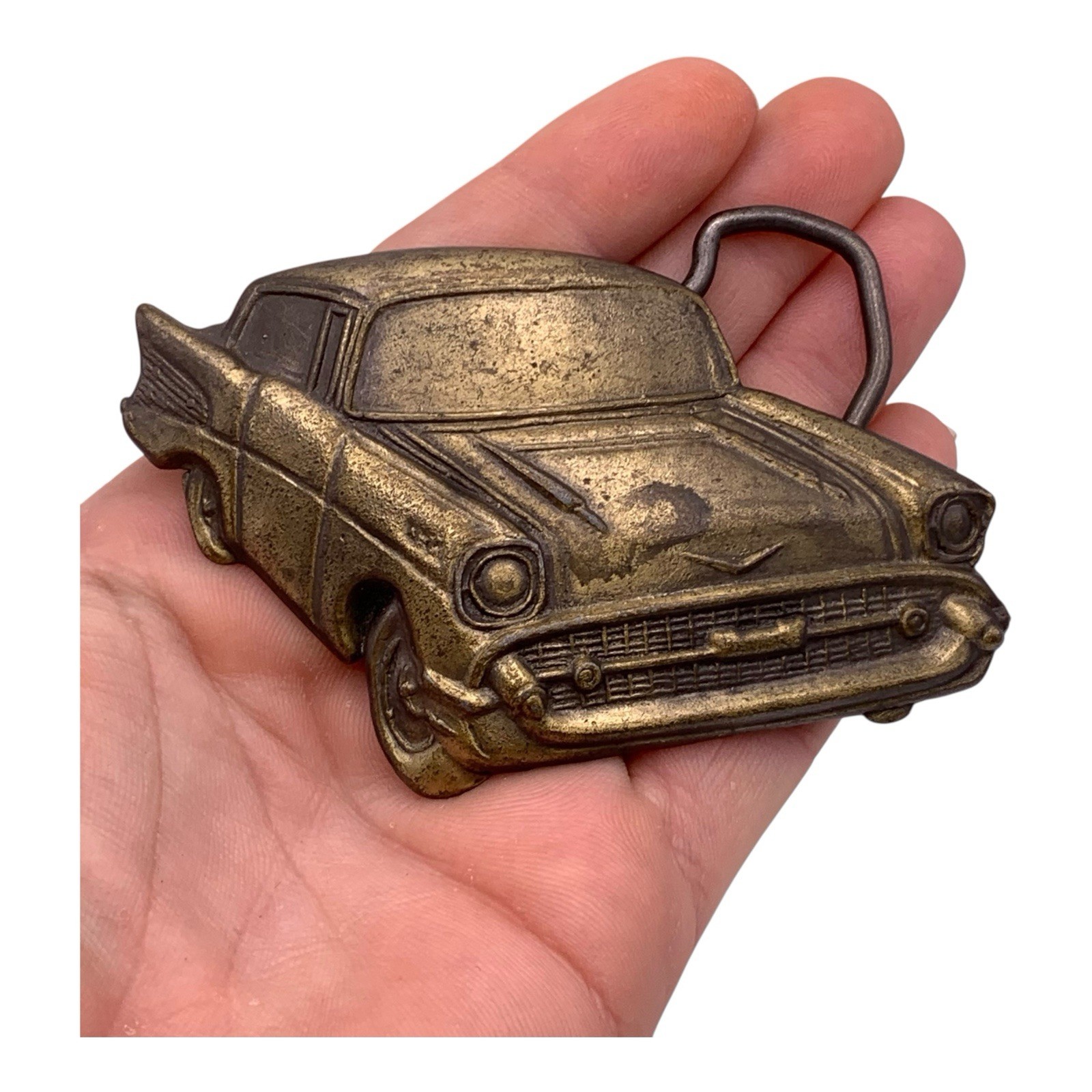 Vintage 1957 Chevy Bel Air Car Belt Buckle Metal 57 Chevrolet Hot Rod gold tone