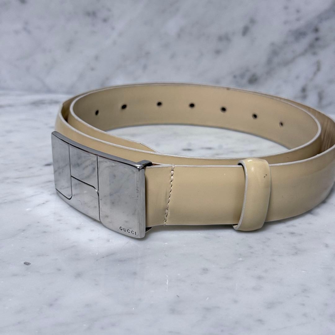 GUCCI buckle belt Logo hardware Authentic Beige Leather Made in Italy Men&rsquo;s