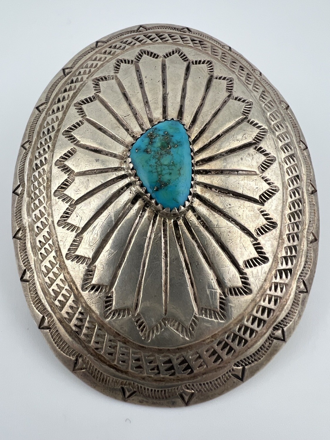 Vintage Navajo Sterling Silver Buckle Turquoise Signed J Blackgoat