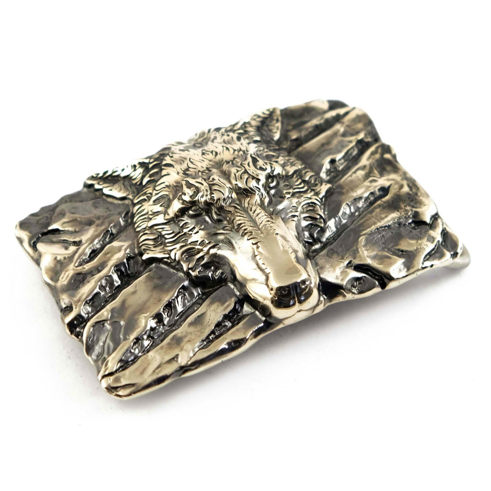 German silver belt buckle « Fenrir Wolf », Animal belt buckle; Werewolf buckle