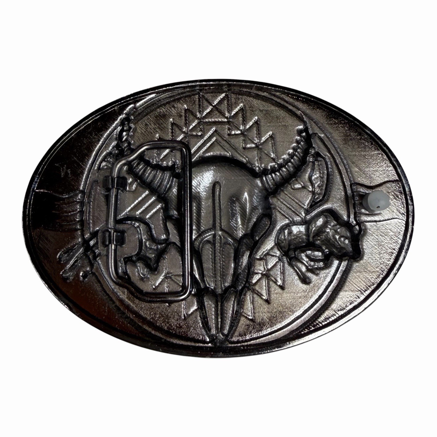 Silver-Tone Buckle with Horned Skull & Buffalo Design ~ Western Casual ~ READ
