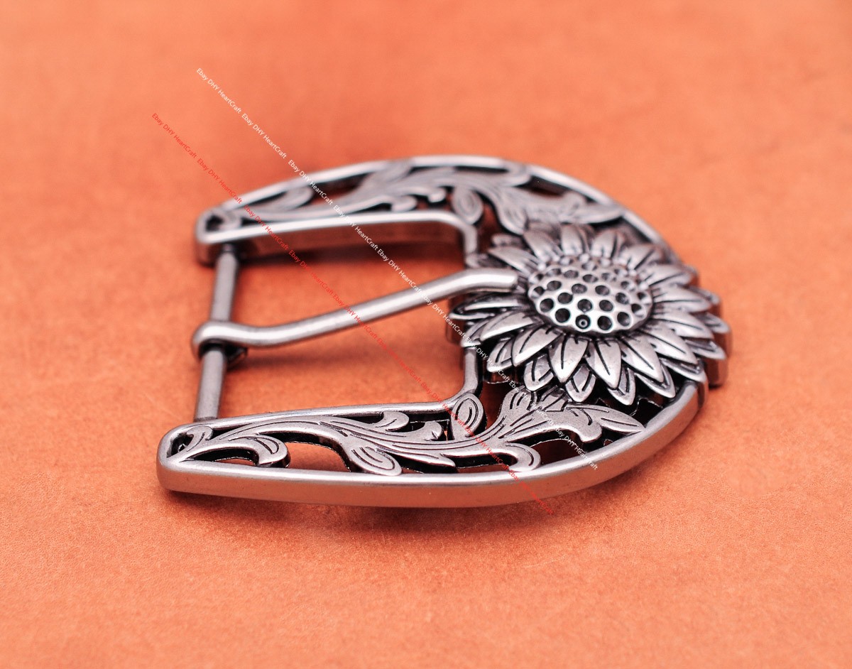 Retro Silver Big Sun Flower Leather Belt Buckle Replacement Fit 1.5 Inch Strap