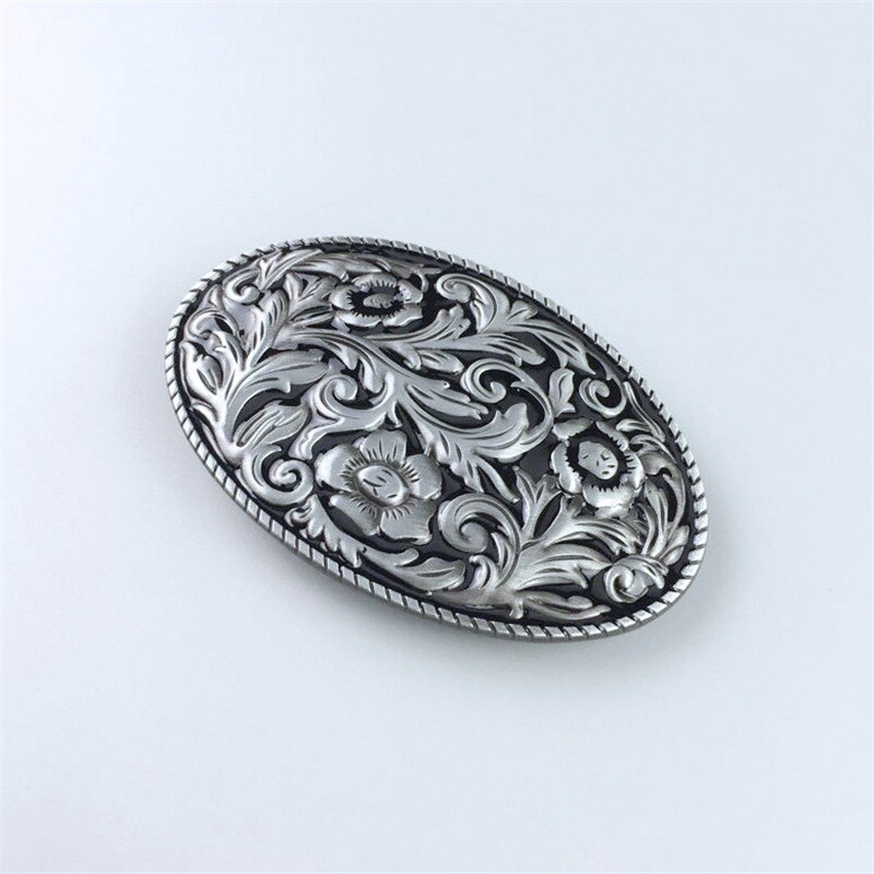 Vintage Black Enamel Cowboy Cowgirl Flower Oval Belt Buckle also Stock in US