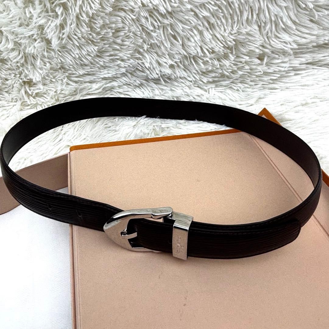 Louis Vuitton Epi Saint-Cloud Classic Belt Brown Men&rsquo;s Silver Buckle
