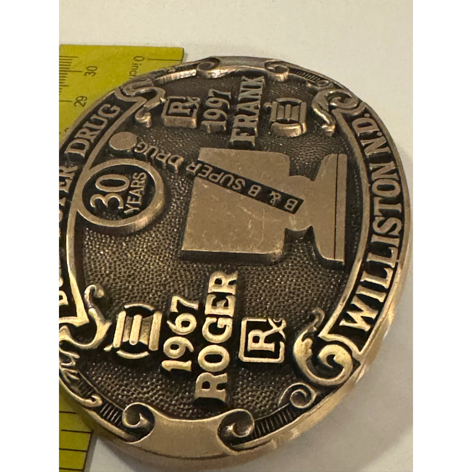 Vintage B&B Super Drug 30 Years Williston ND Belt Buckle 1967-1997 Pharmacy