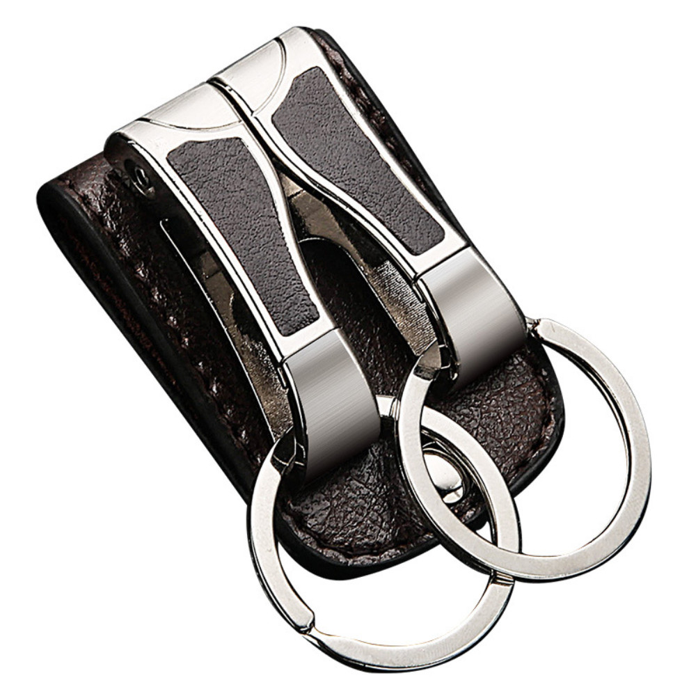 Real Leather Belt Buckle Clip Keychains Car Key Holder Double Ring 2 Loops