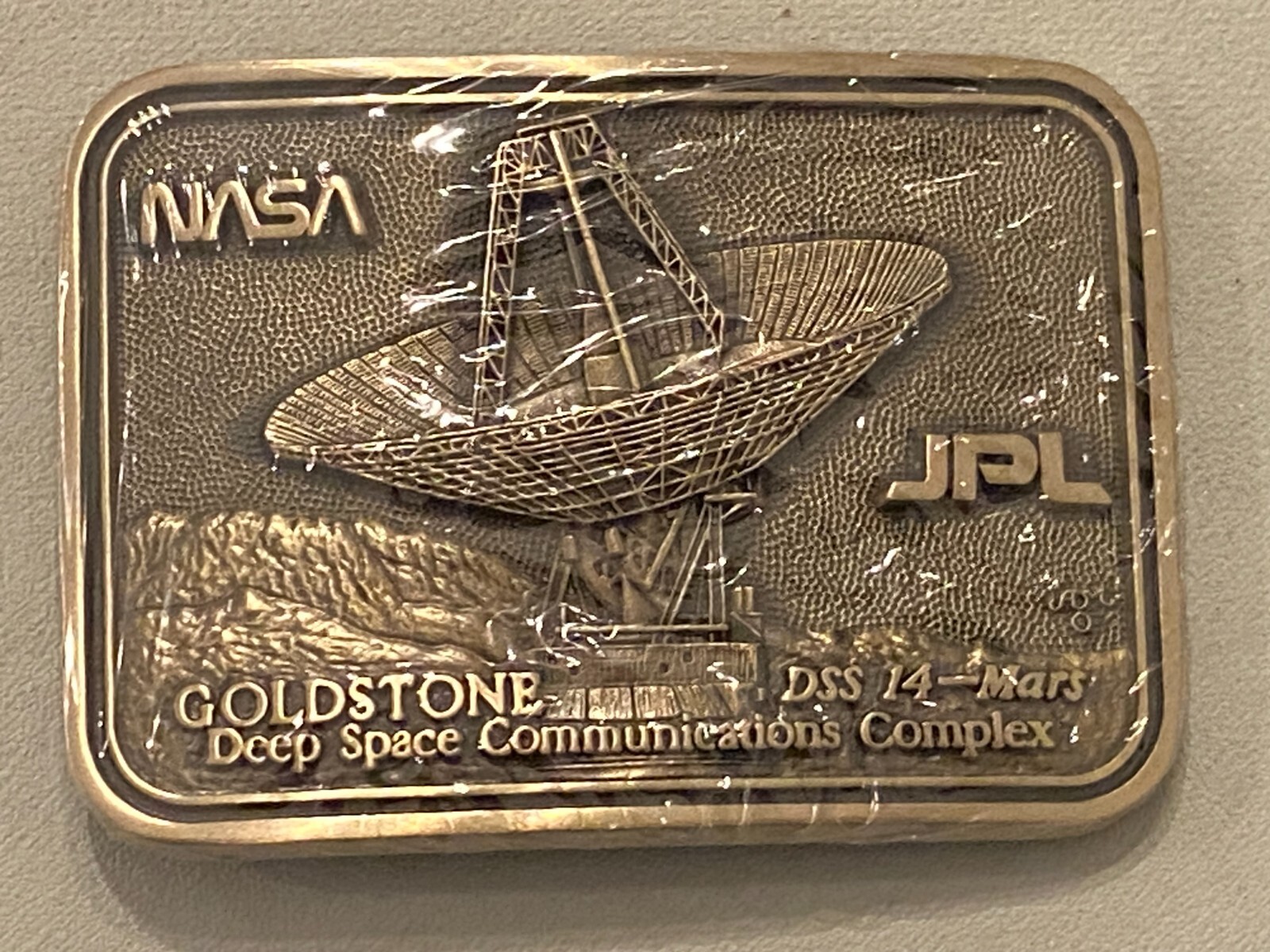 Brass Nasa belt Buckle New Wrapped 1987 Project Award Deep Space Satellite