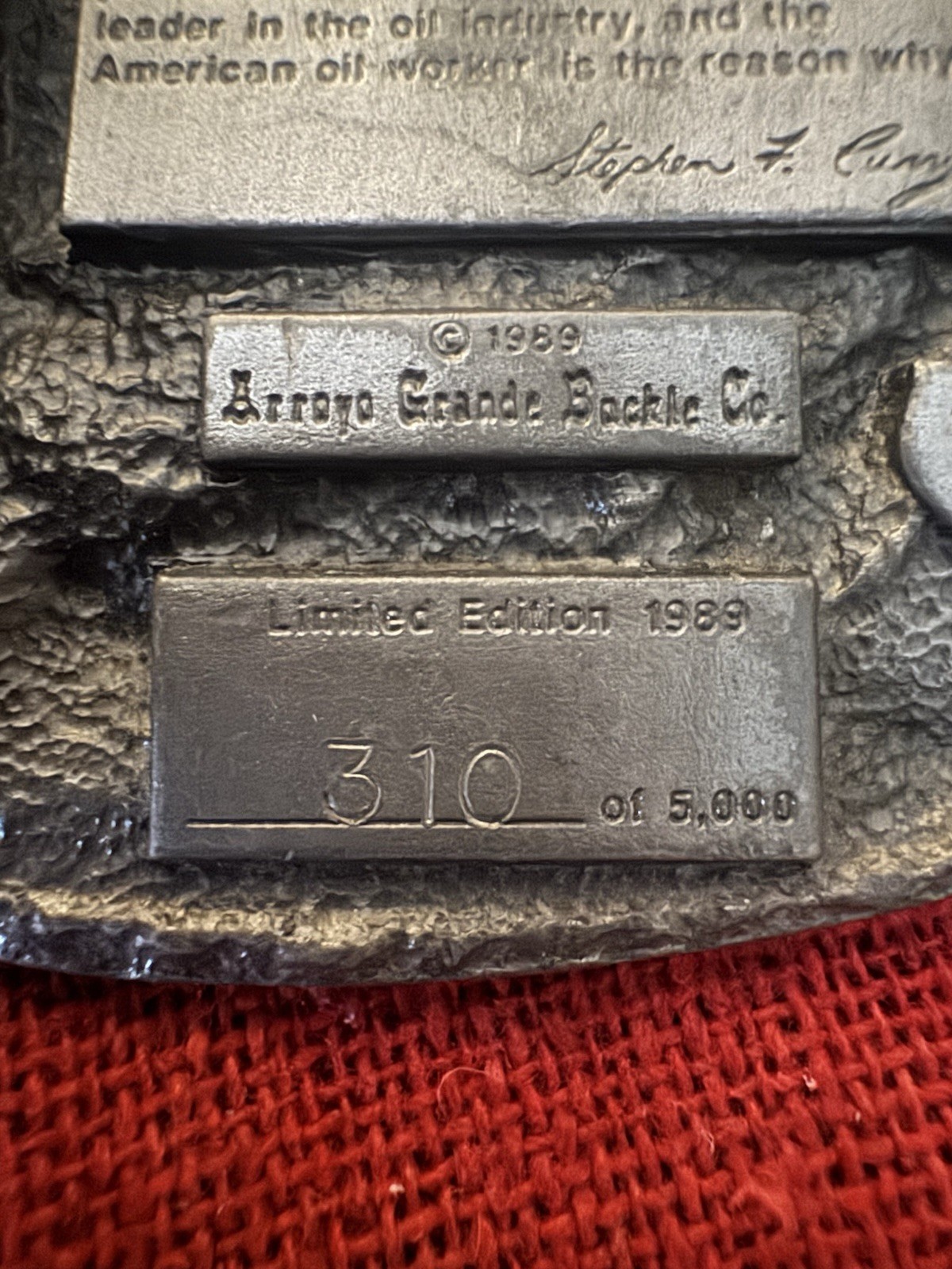 Arroyo Grande Buckle Co. American Oil Worker Belt Buckle 1989 LE 310/5000
