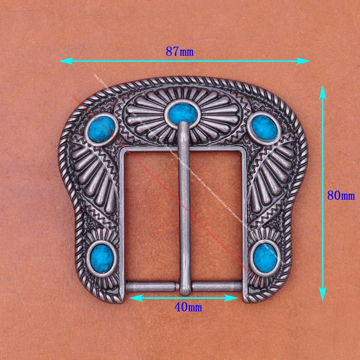 Vintage Silver Southeast FLOWER TURQUOISE WESTERN LEATHER BELT BUCKLE FIT 40MM