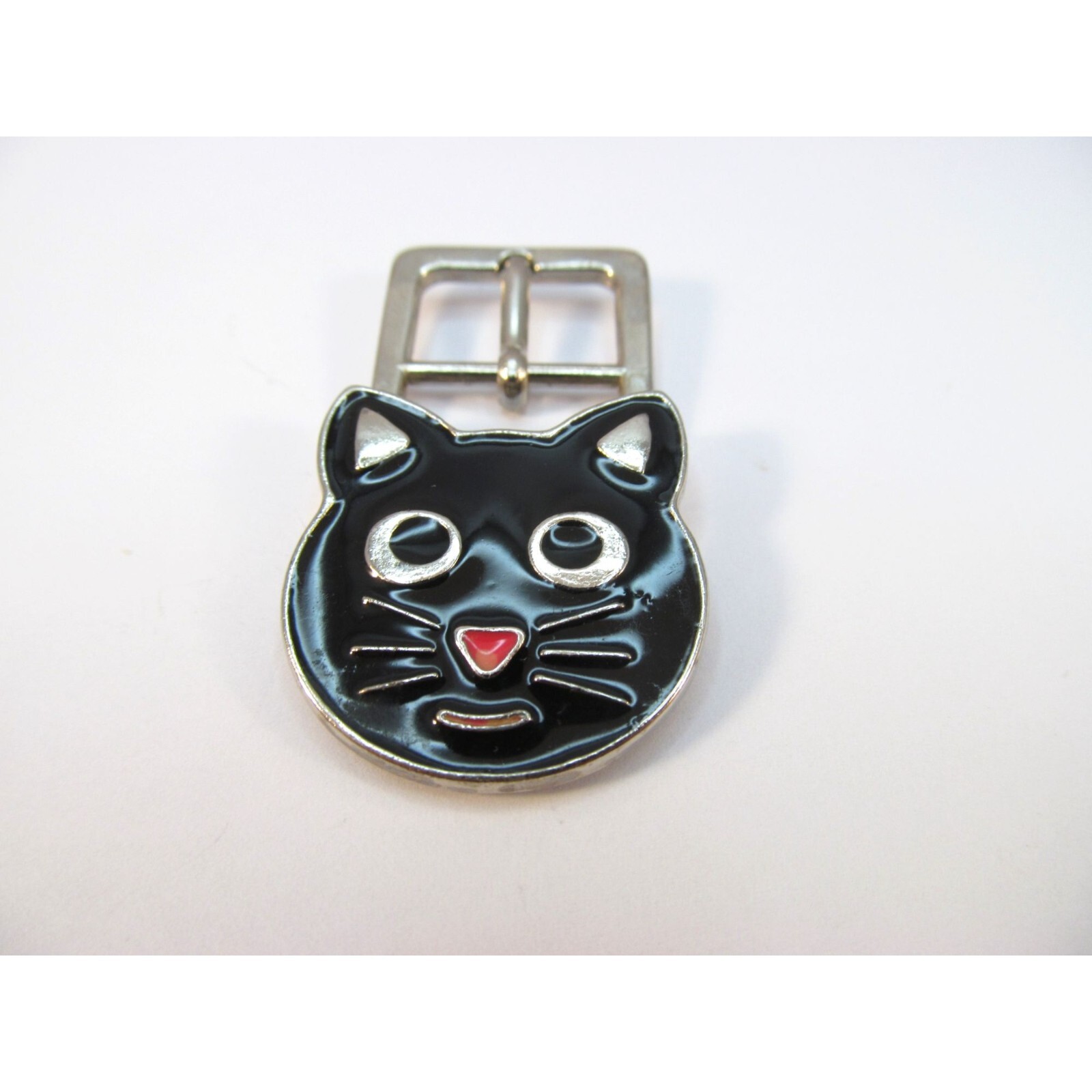 Black Enamel Cat Head Face Small Metal Belt Buckle