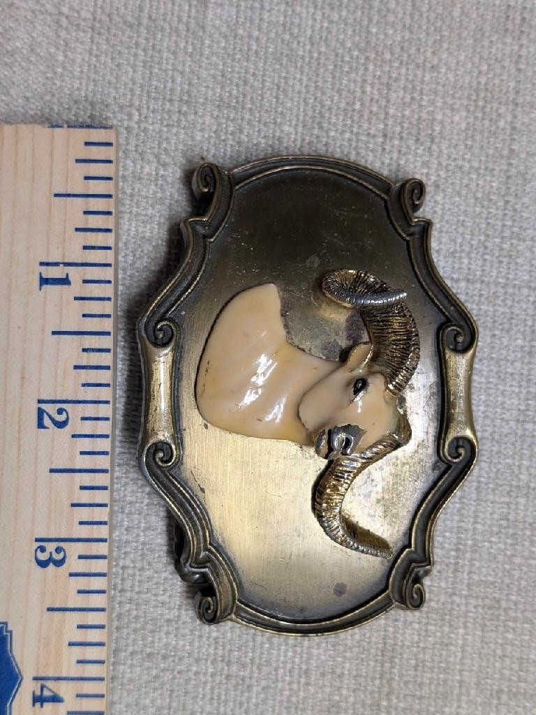 vintage 1970s belt buckle RAM big horn BRASS mountain goat WESTERN cowboy sheep