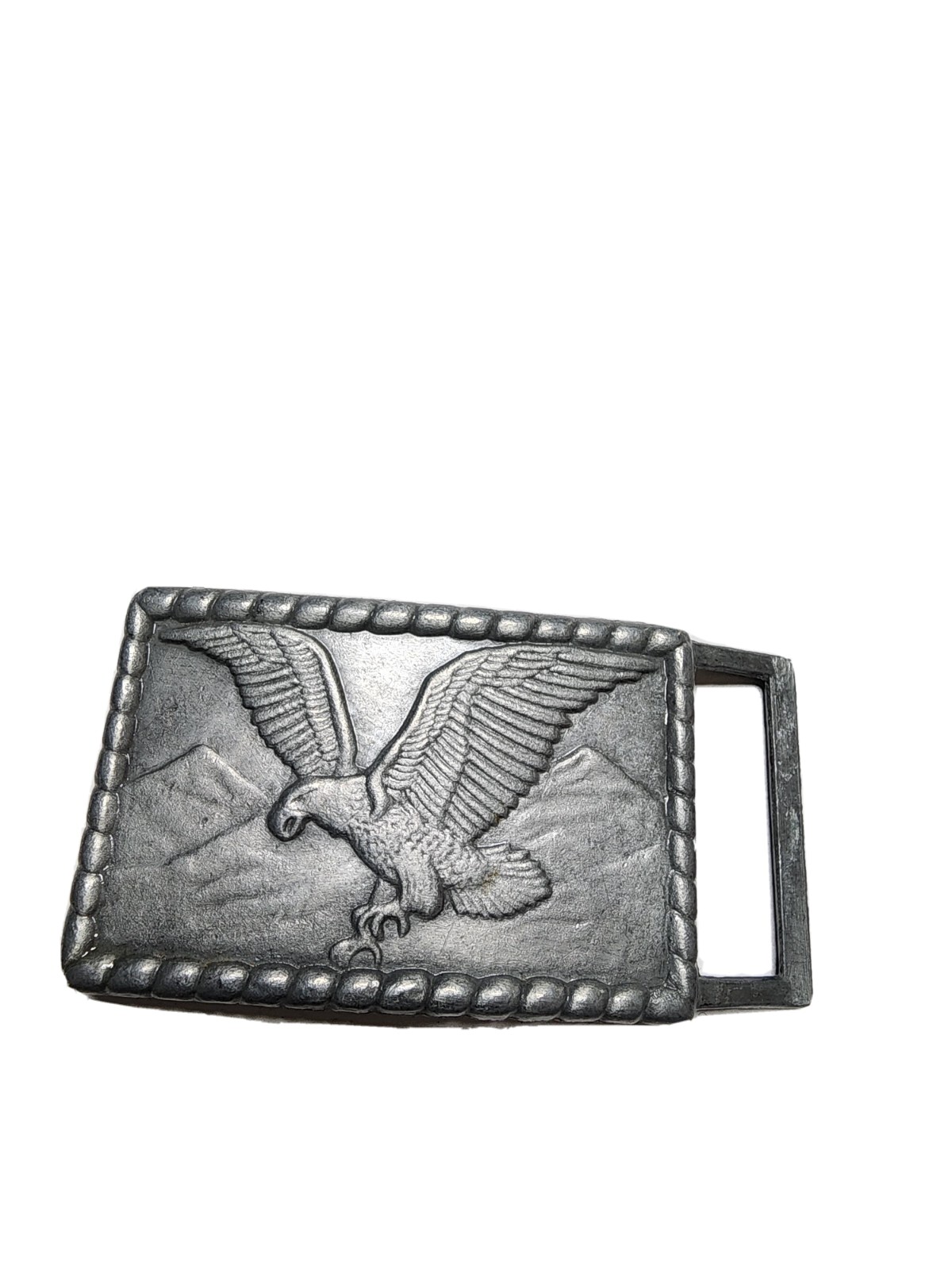 Vintage American Eagle Silvertone Belt Buckle Embossed Country Western Rope