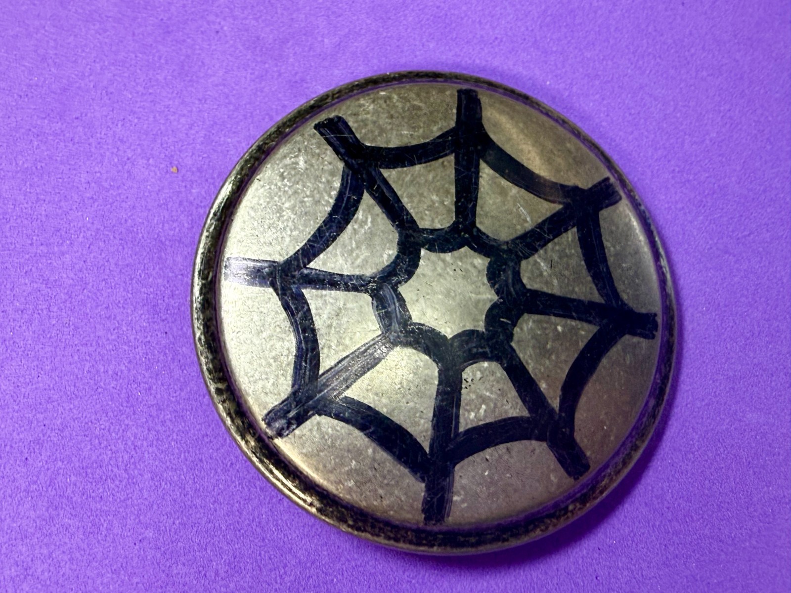 Spider Web Artwork Paint on Round Hippy Gothic Punk Vibe Belt Buckle