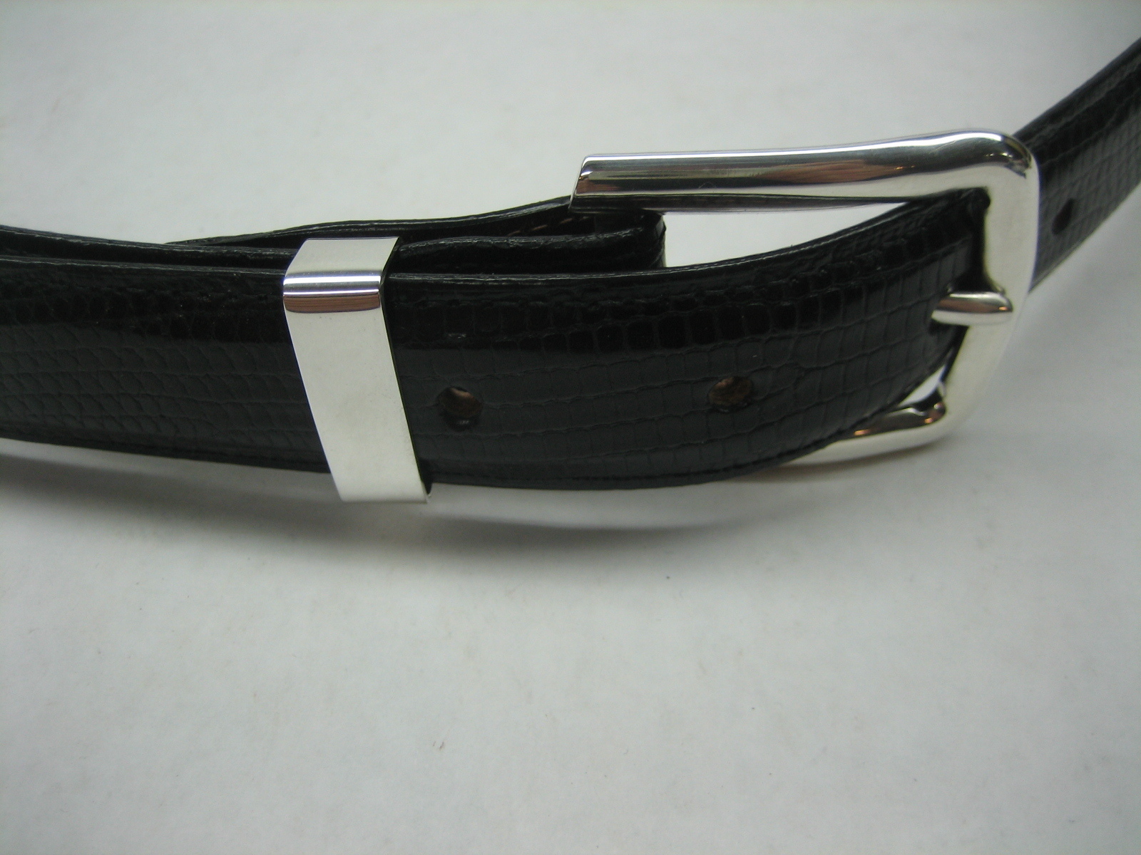 STERLING SILVER 925 SOLID BUCKLE & LOOP, & GENUINE LIZARD BELT 28 MM WIDE U.S.A