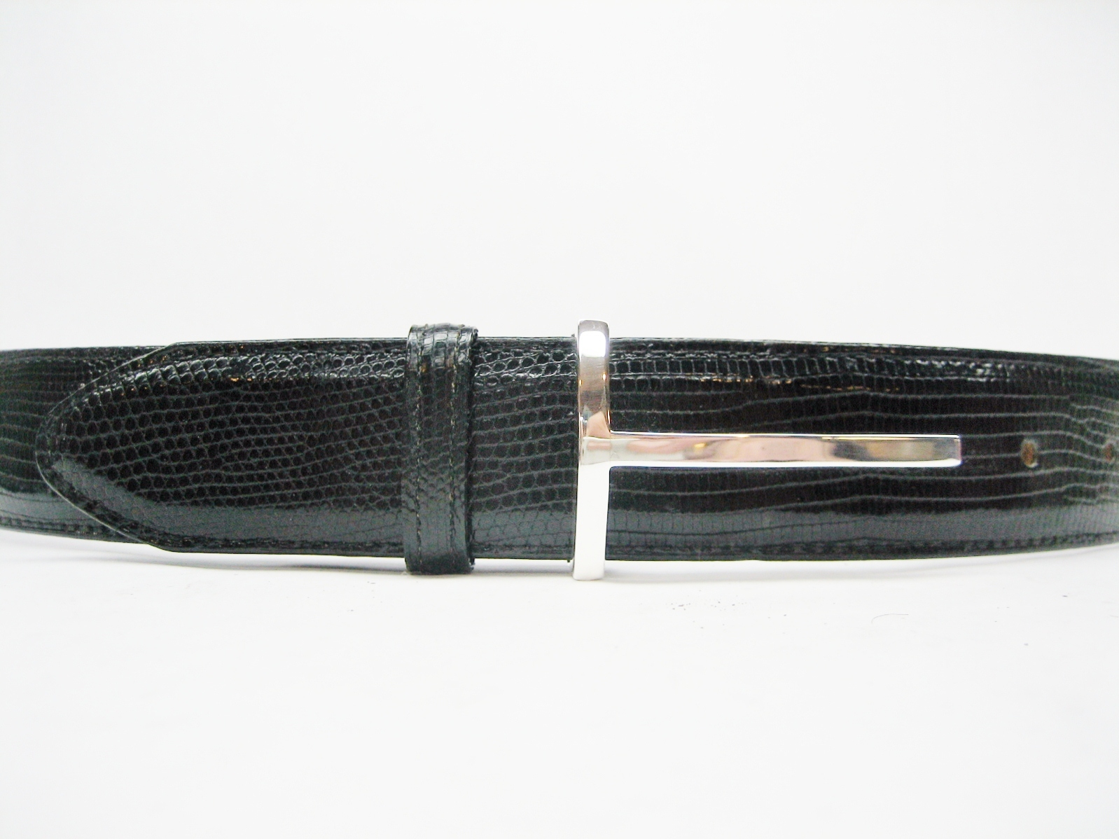 STERLING SILVER 925 SOLID T-BONE BUCKLE.W/ GENUINE LIZARD 1.3&Prime;8 BELT MADE IN USA