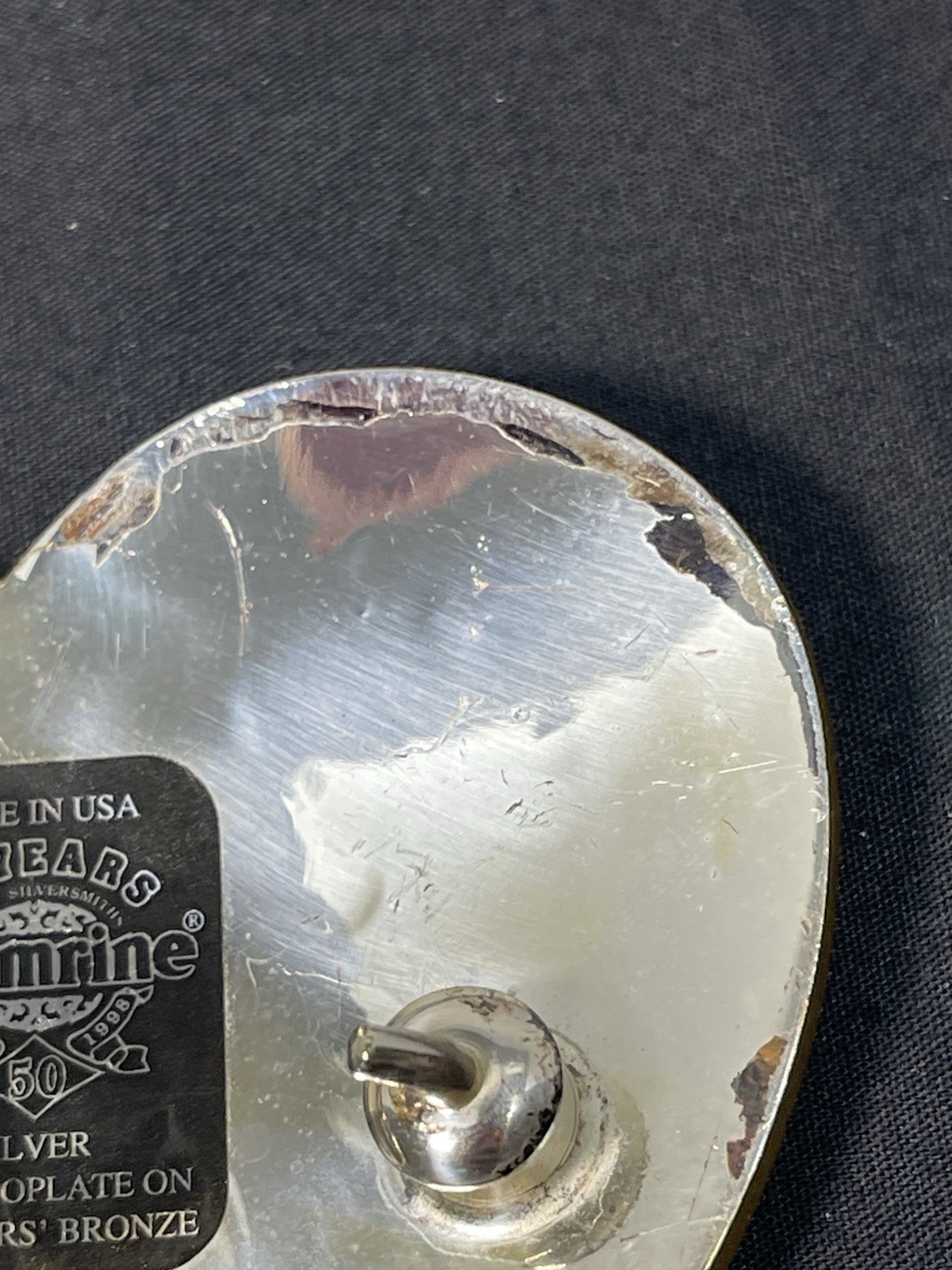 1998 Crumrine Buckle Silver Electroplate On Brass Horse head Heart Shape