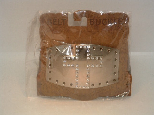 New Men’s Silver Rhinestone Cross Belt Buckle