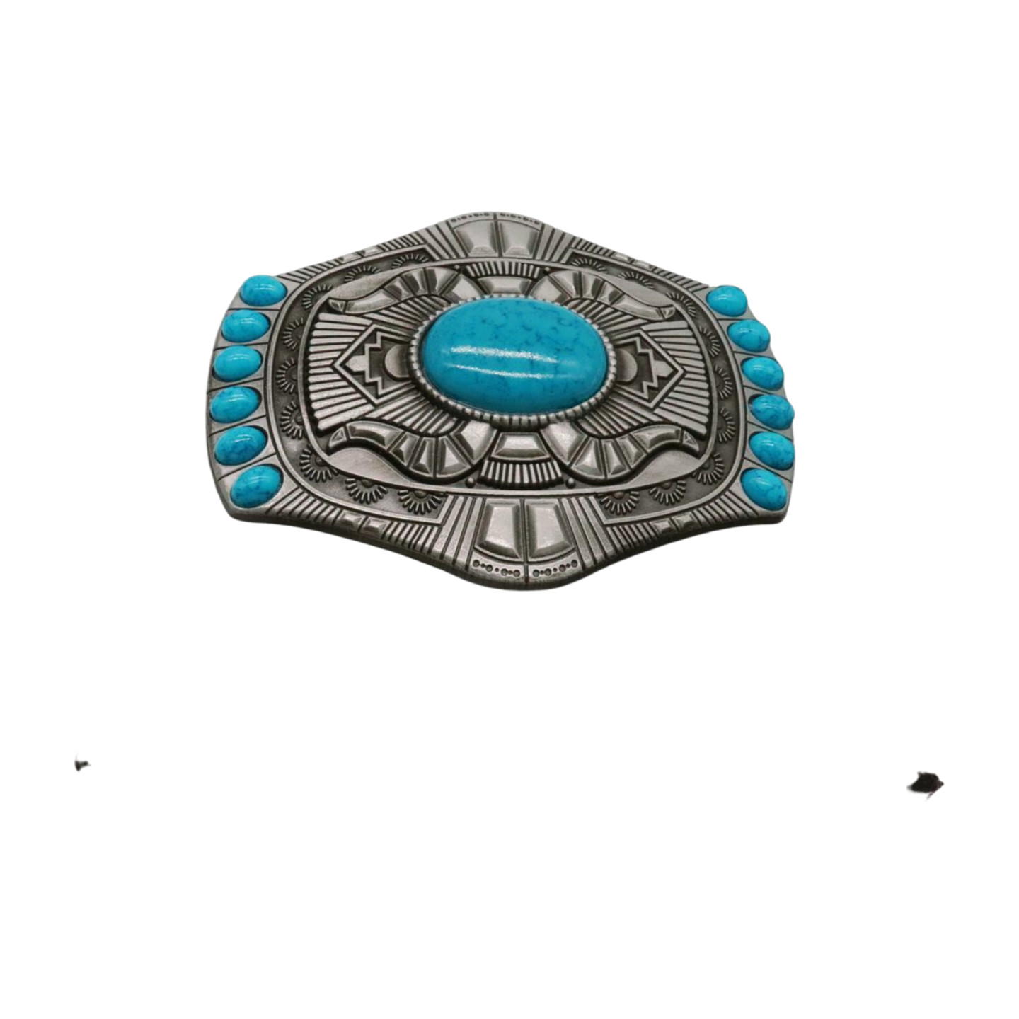 Men Silver Metal Buckle Aztec Western Style Turquoise Blue Beads Casual Day Wear
