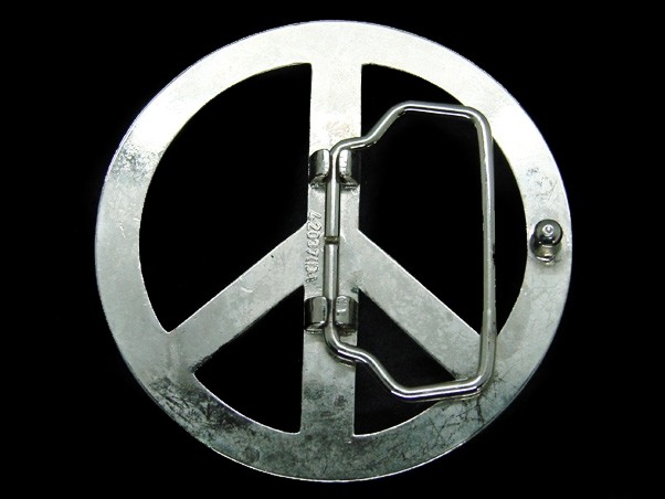 TG05159 VERY COOL **PEACE SYMBOL** HIPPIE DESIGN SILVERTONE BELT BUCKLE