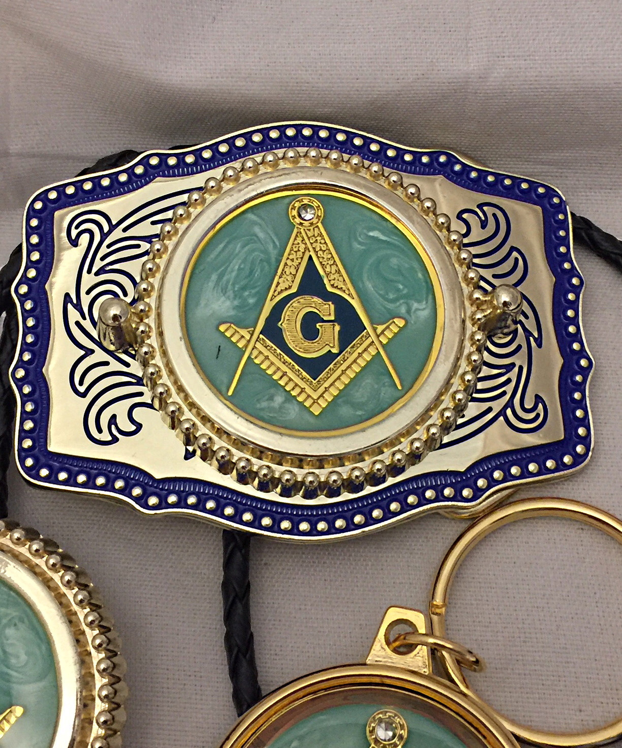 Masonic 3 piece set, belt buckle, bolo and money clip