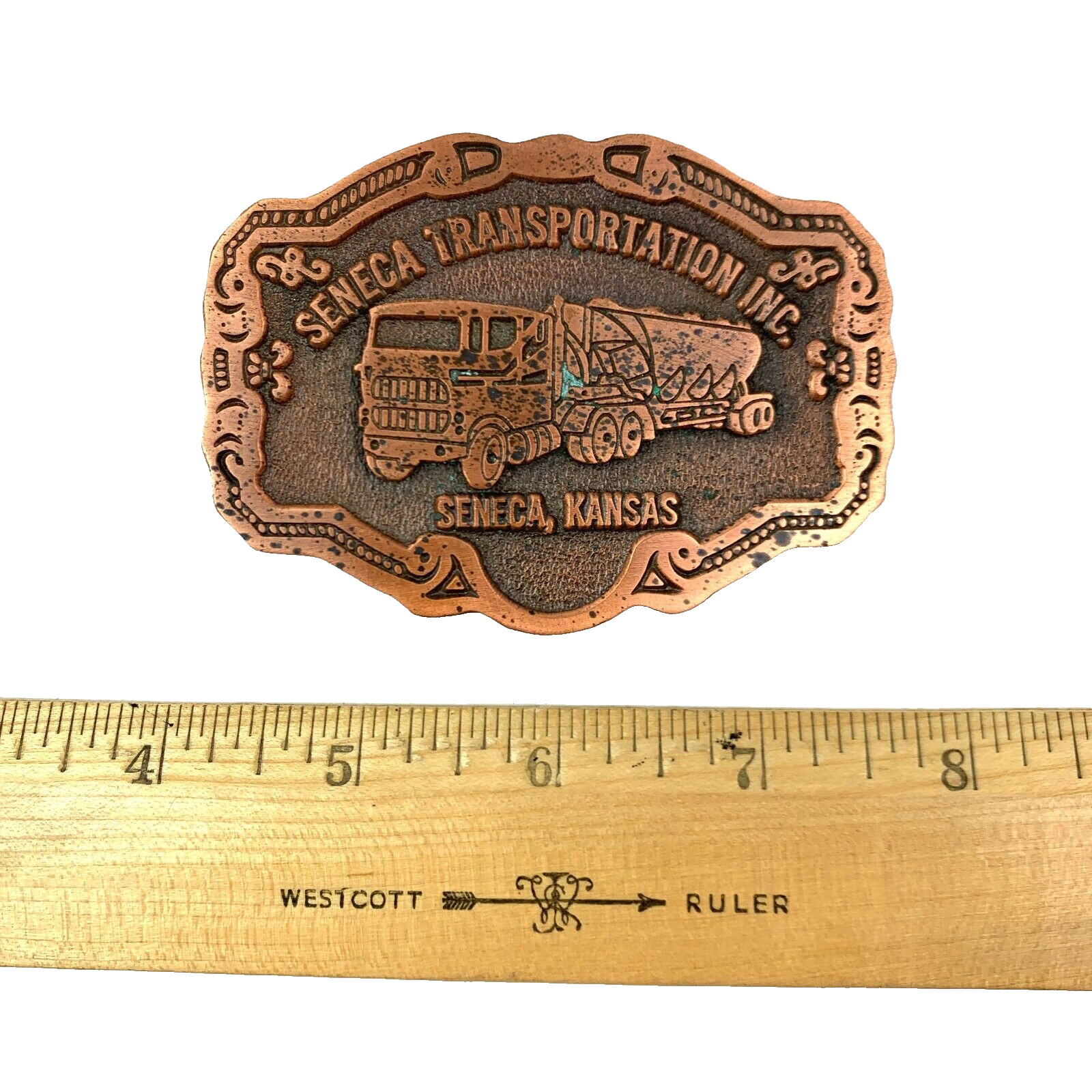Vintage Seneca Transportation Inc Kansas Copper Tone Belt Buckle
