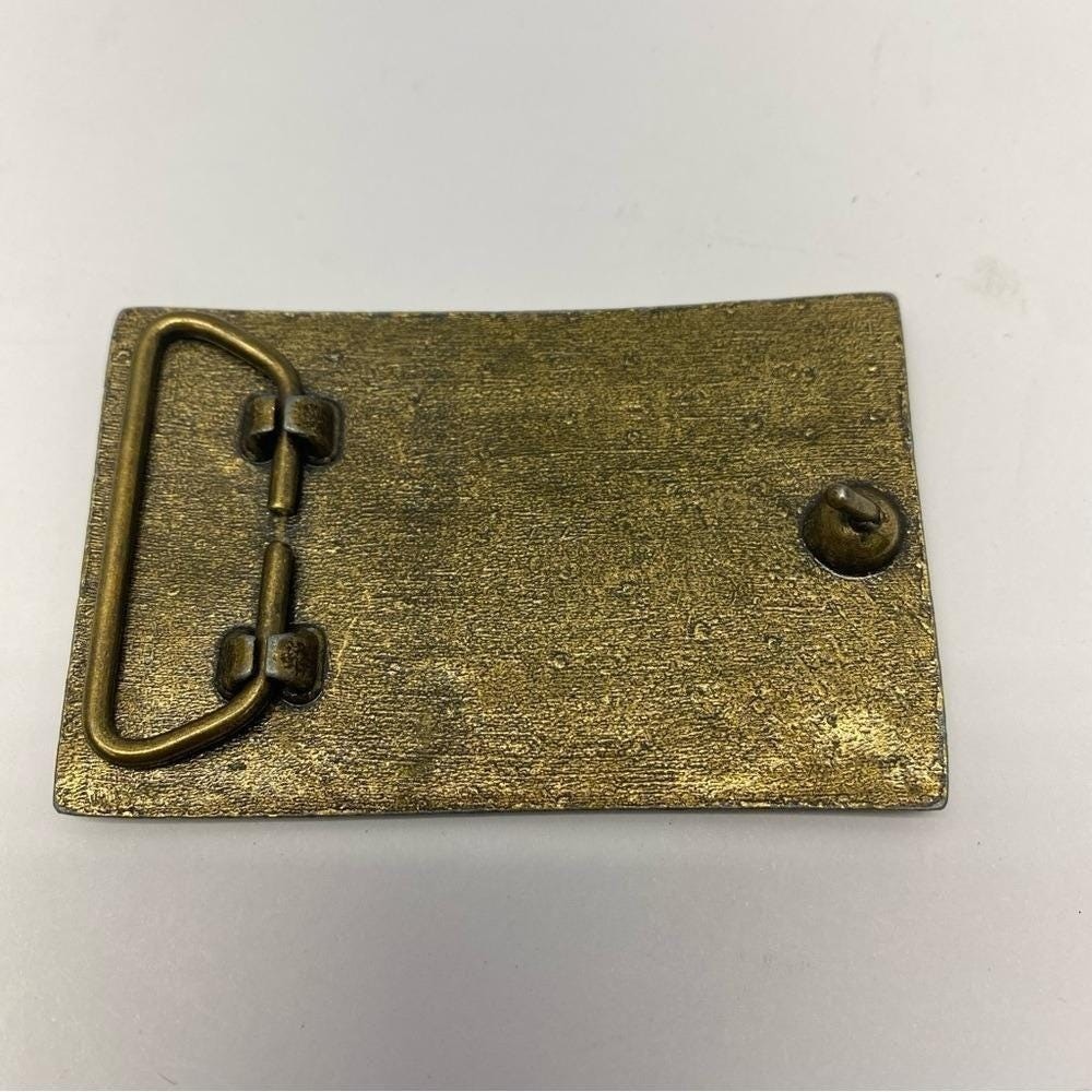 Vintage Pony Express Belt Buckle Mens OS Gold Brass Western Rider 1849 Map