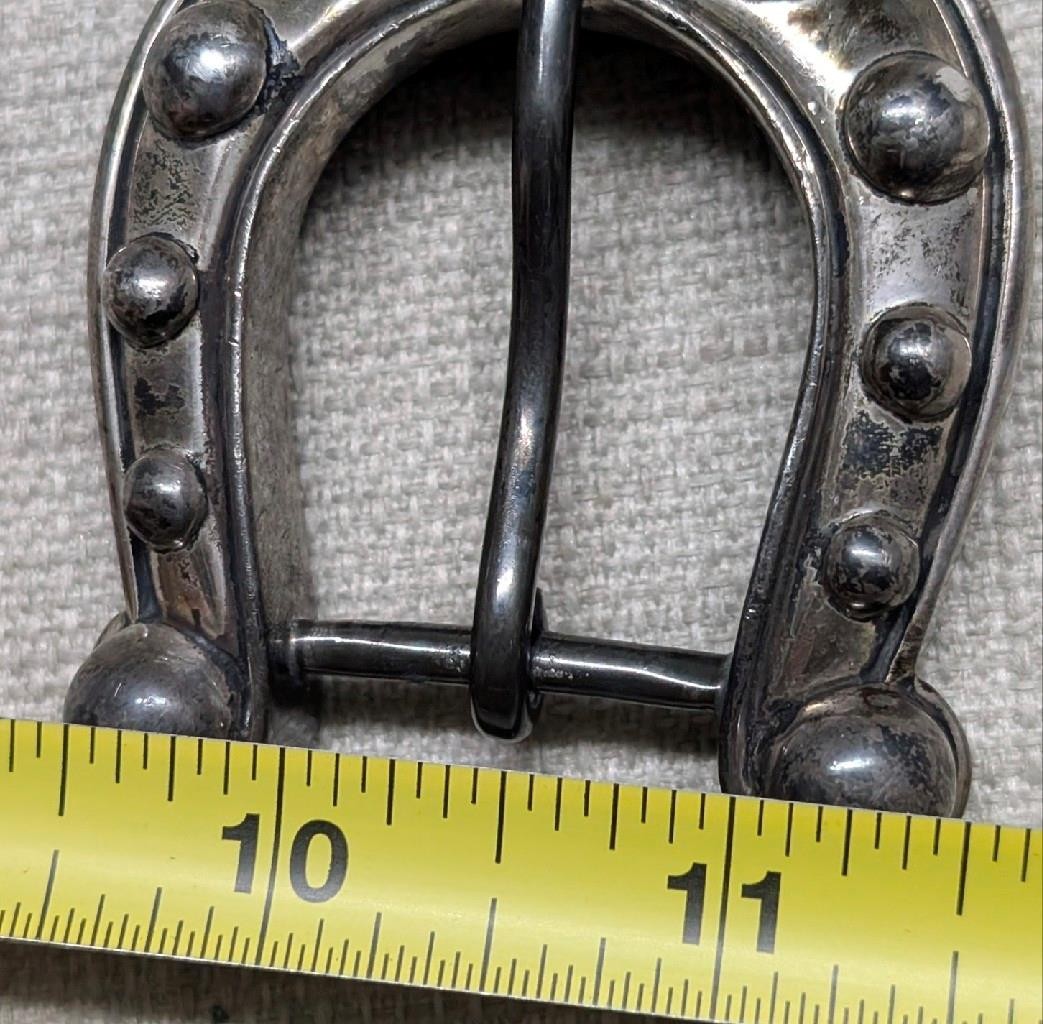 vintage KIESELSTEIN CORD belt buckle set STERLING SILVER horse-shoe 3PC western