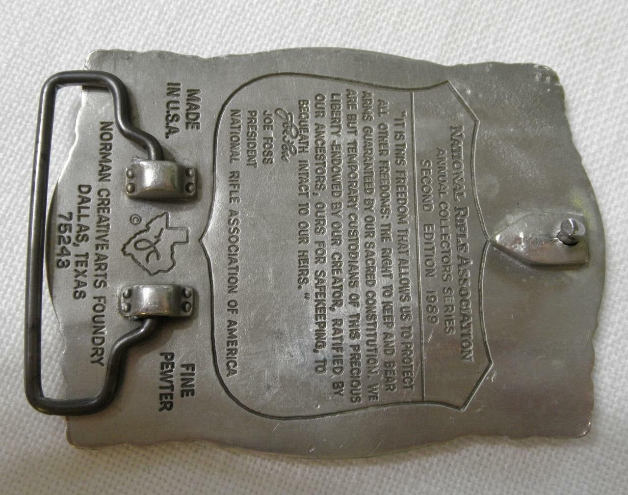 NRA National Rifle Association Pewter Belt Buckle, Collectors Series 1989