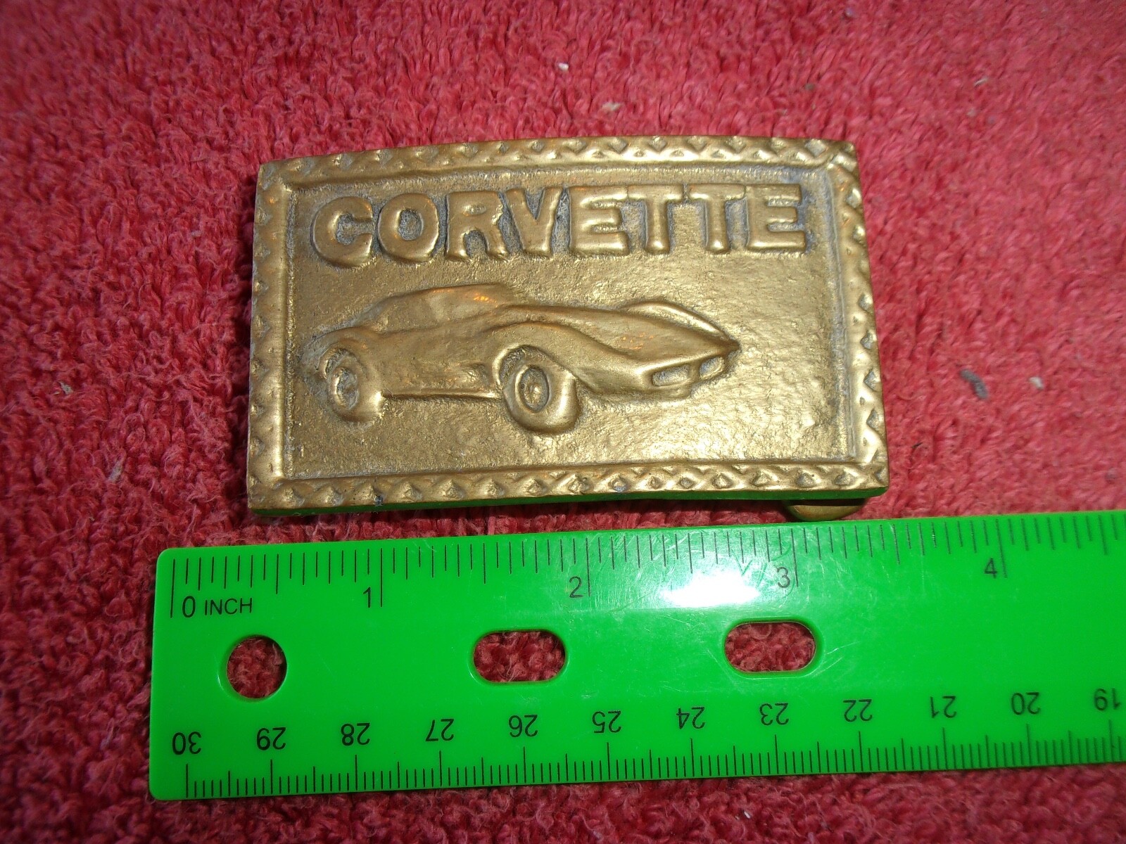 Vintage Belt Buckle Corvette Brass 1970s