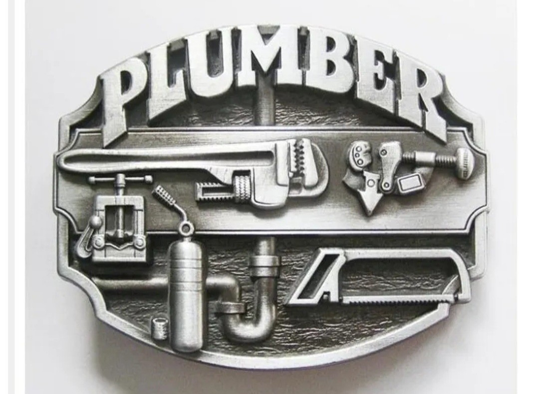 Silver Plumber Tools Occupational Metal Belt Buckle Men Antique Finish 3.5×2.75