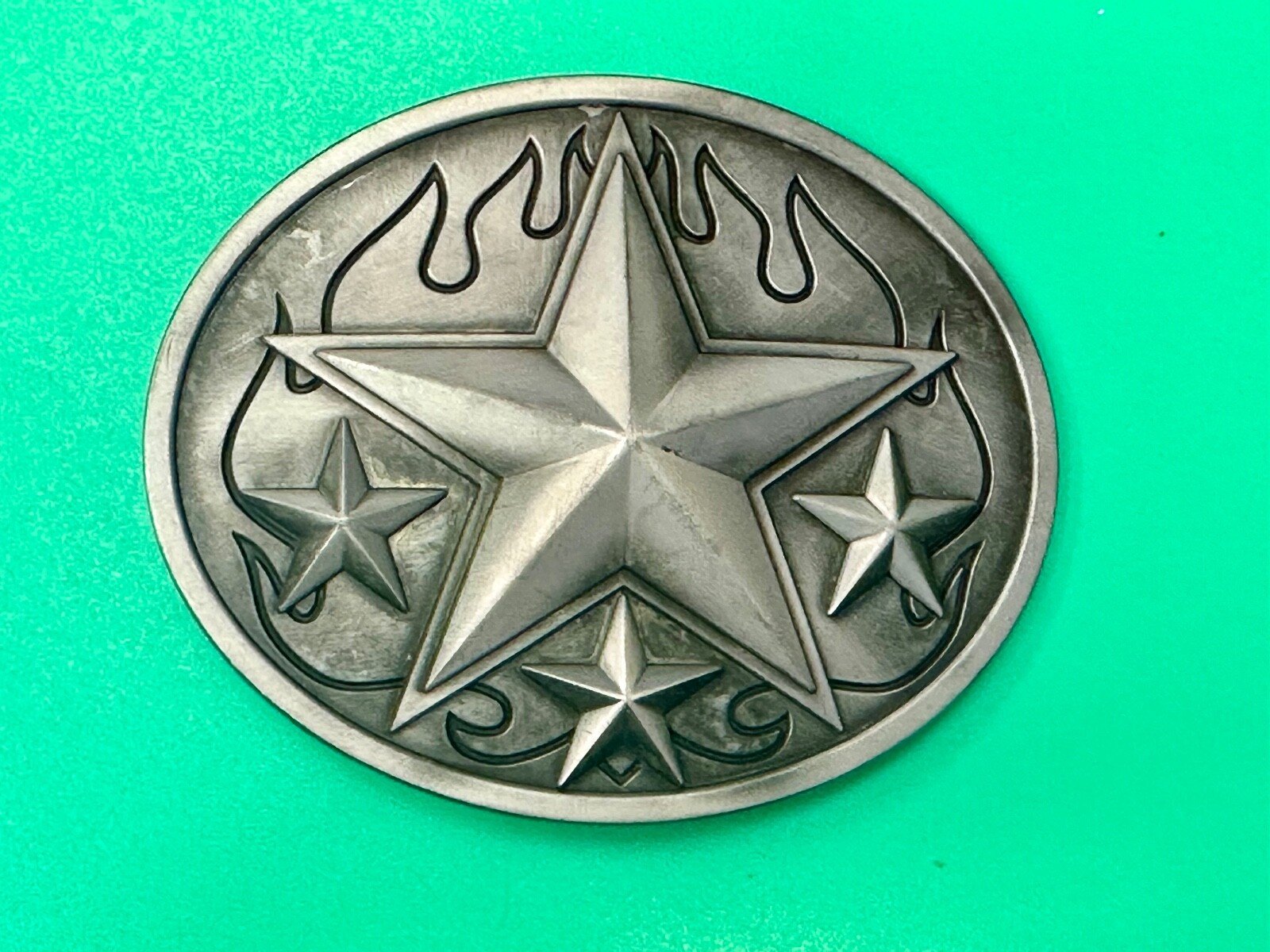 3D Nautical Celtic Star In Flames – Silver Tone Oval 4&Prime; Wide Vintage Belt Buckle