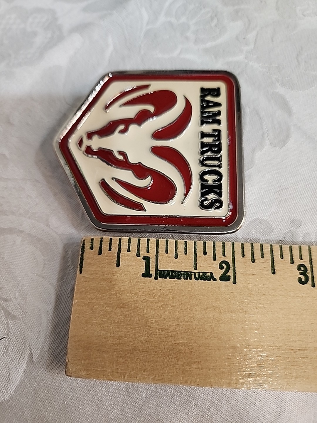 Vintage Ram Trucks Red And White Belt Buckle With Ram Logo Metal Pentagon Shape