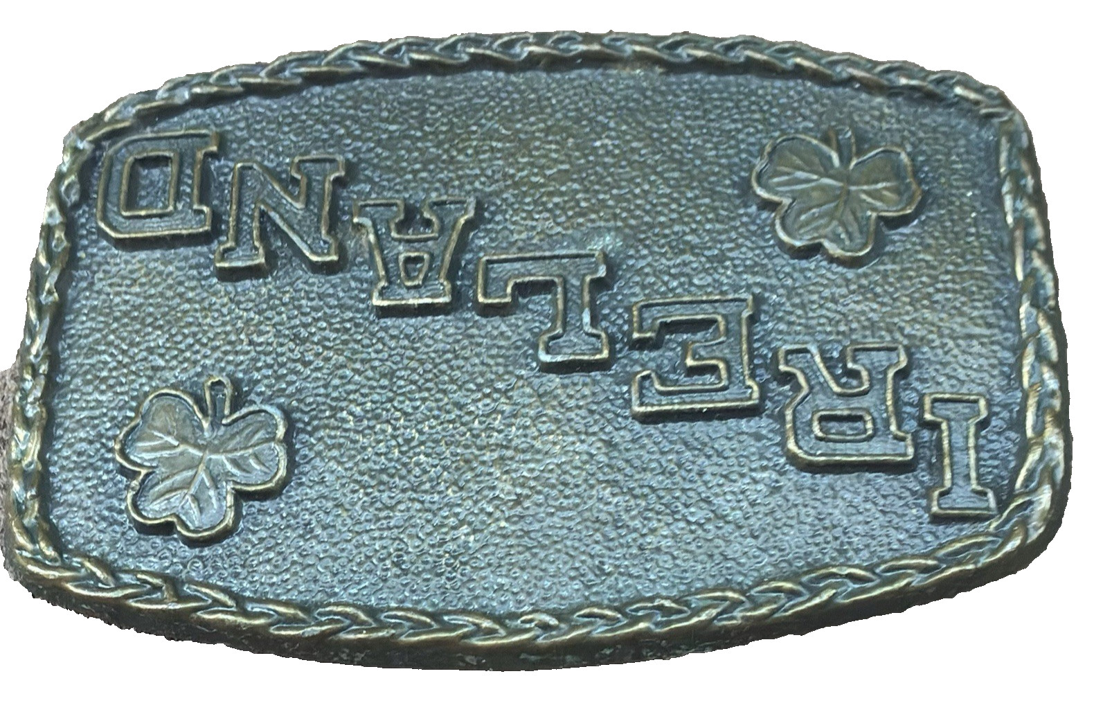 Vtg 1970s IRELAND Lucky Clover Belt Buckle Textured Shamrocks