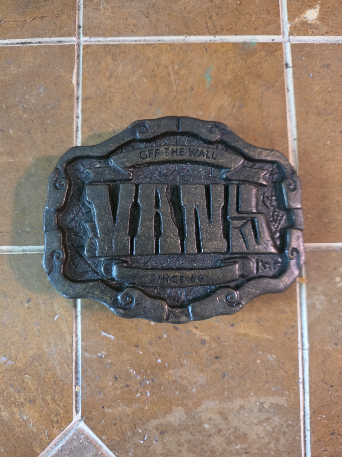 Vintage Vans Off The Wall Logo Belt Buckle Black Metal Western Antique Finish