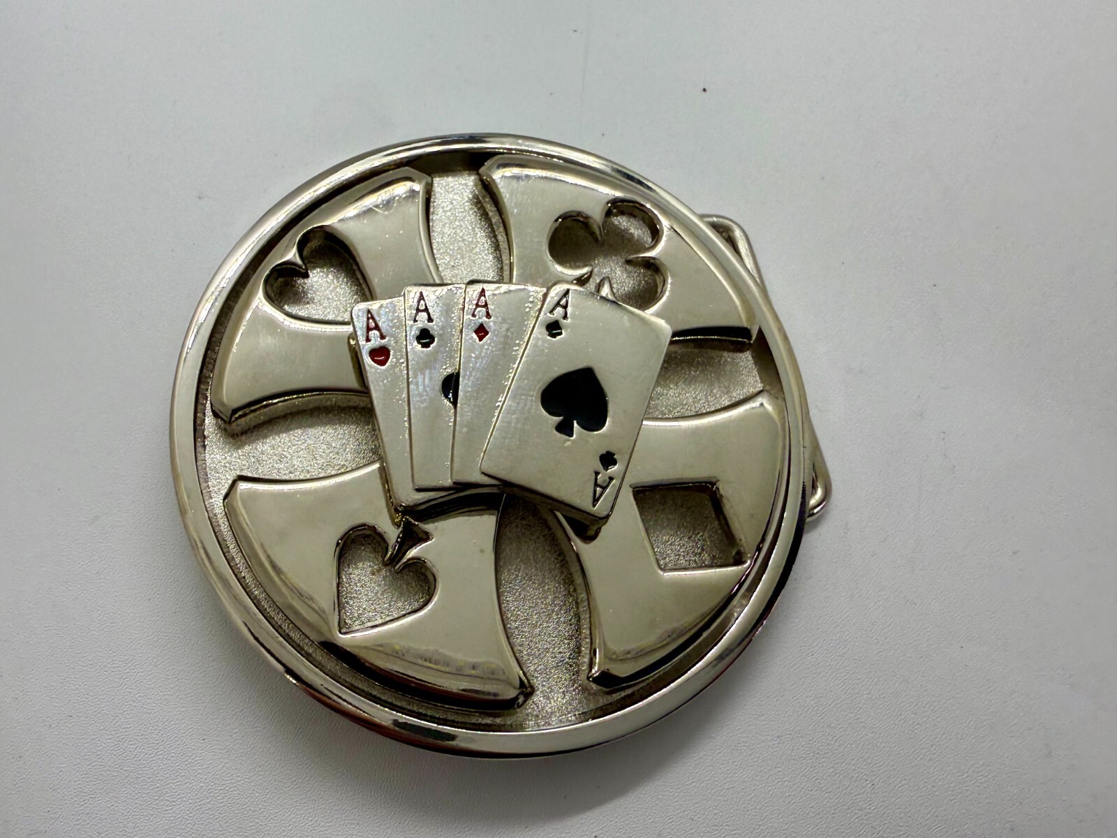 Four Aces Poker Cards Gambling Casino Silver Color Large Spinner Belt Buckle