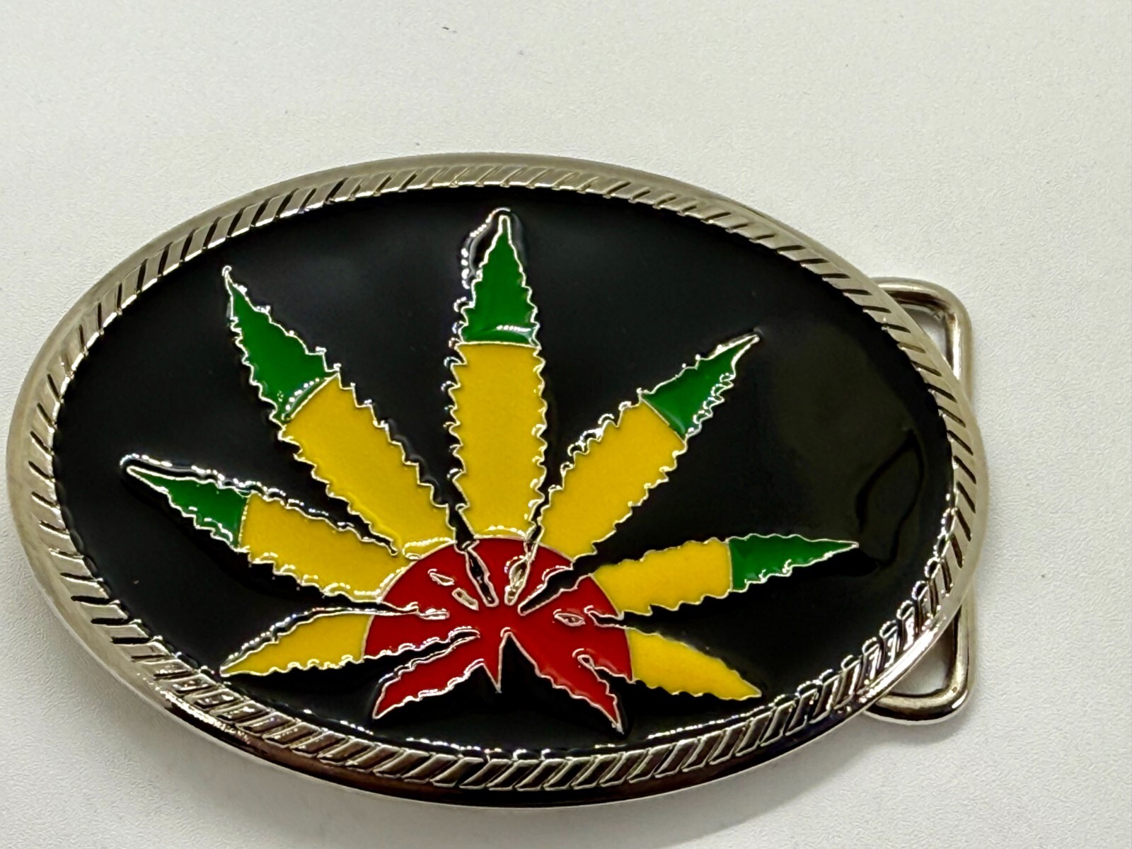 Marijuana Cannabis Pot Leaf Weed Enameled Rasta Colors New 4&Prime; Wide Belt Buckle