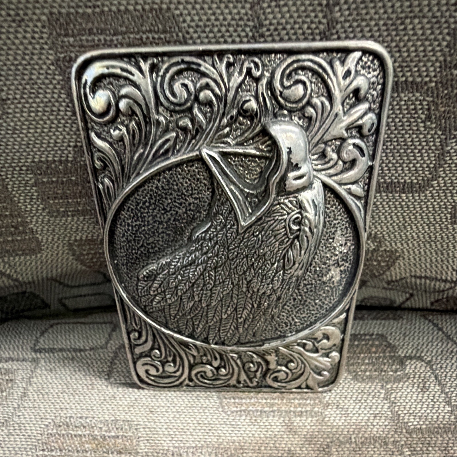 Men&rsquo;s Western Eagle Belt Buckle, Silver Tone Metal Engraved Rectangular 1.5in